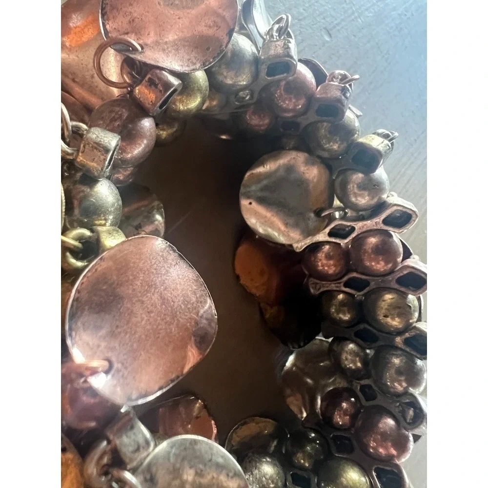 Mixed Metal Artisan Bracelet Copper Brass Silver Chunky Statement‎ Boho Organic